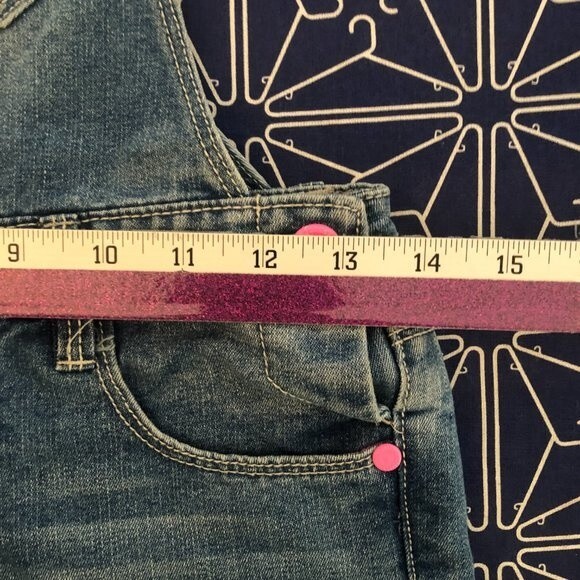 Squeeze Girls Denim Overall Shorts Size 10 Blue Distressed Jean Bib Shortalls - Picture 5 of 6
